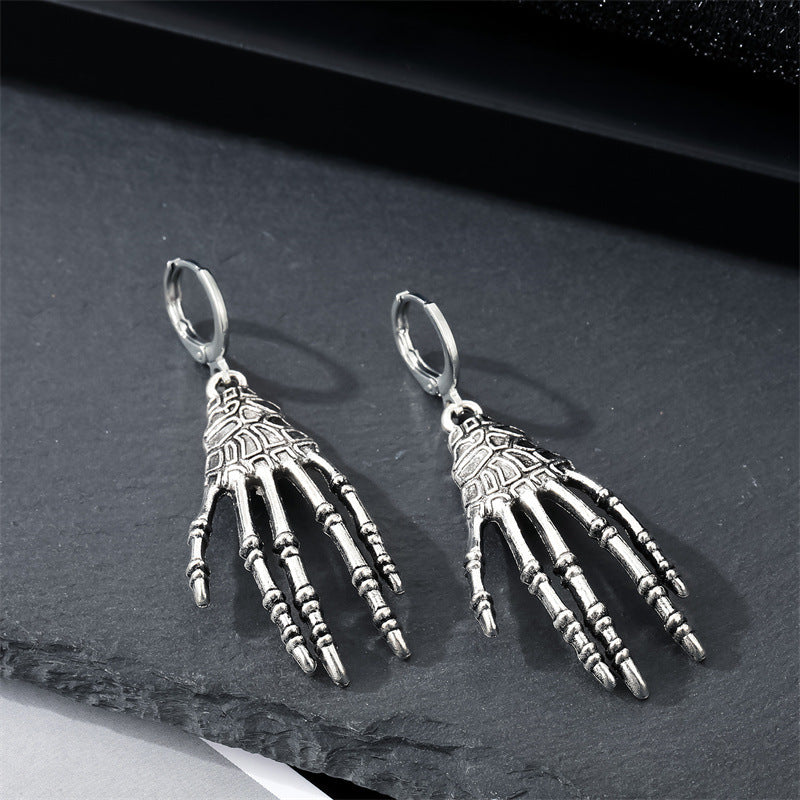 Wholesale Vintage Gothic Punk Skull Palm Earrings Necklace Set